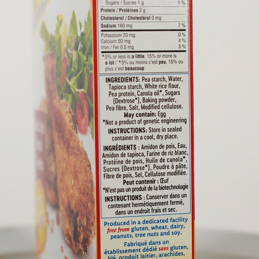 gluten-free food label French Kinnikinnick Foods 