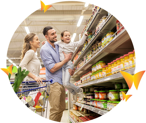 Family in grocery store