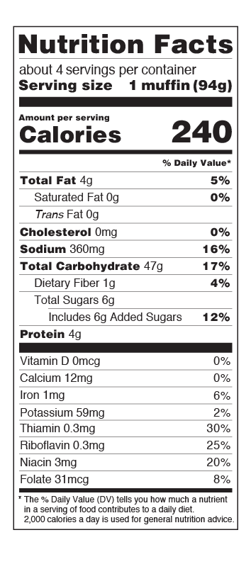 Nutritional Facts English Muffins New