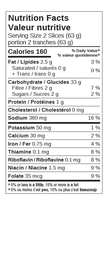 Cdn Whole Grain Bread Nutritional Facts