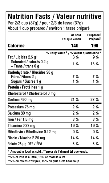 gluten-free Traditional Stuffing Nutritional Facts CDN