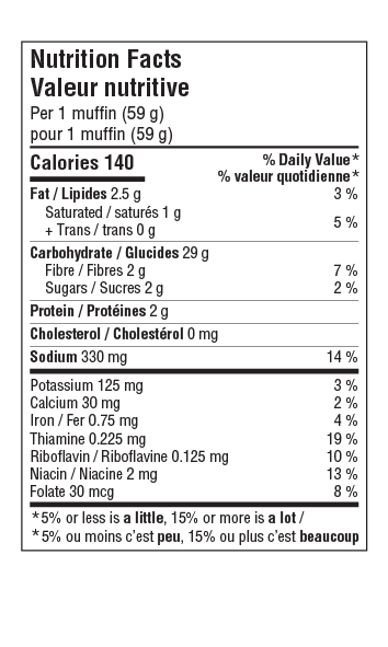 CDN Traditional English Muffins Nutrition Facts gluten-free