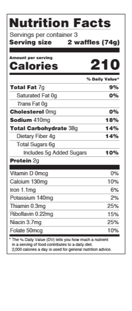 USA Waffles Orignal Homestyle Nutritionals