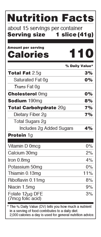 US Wide Seeded Nutritional Facts Table