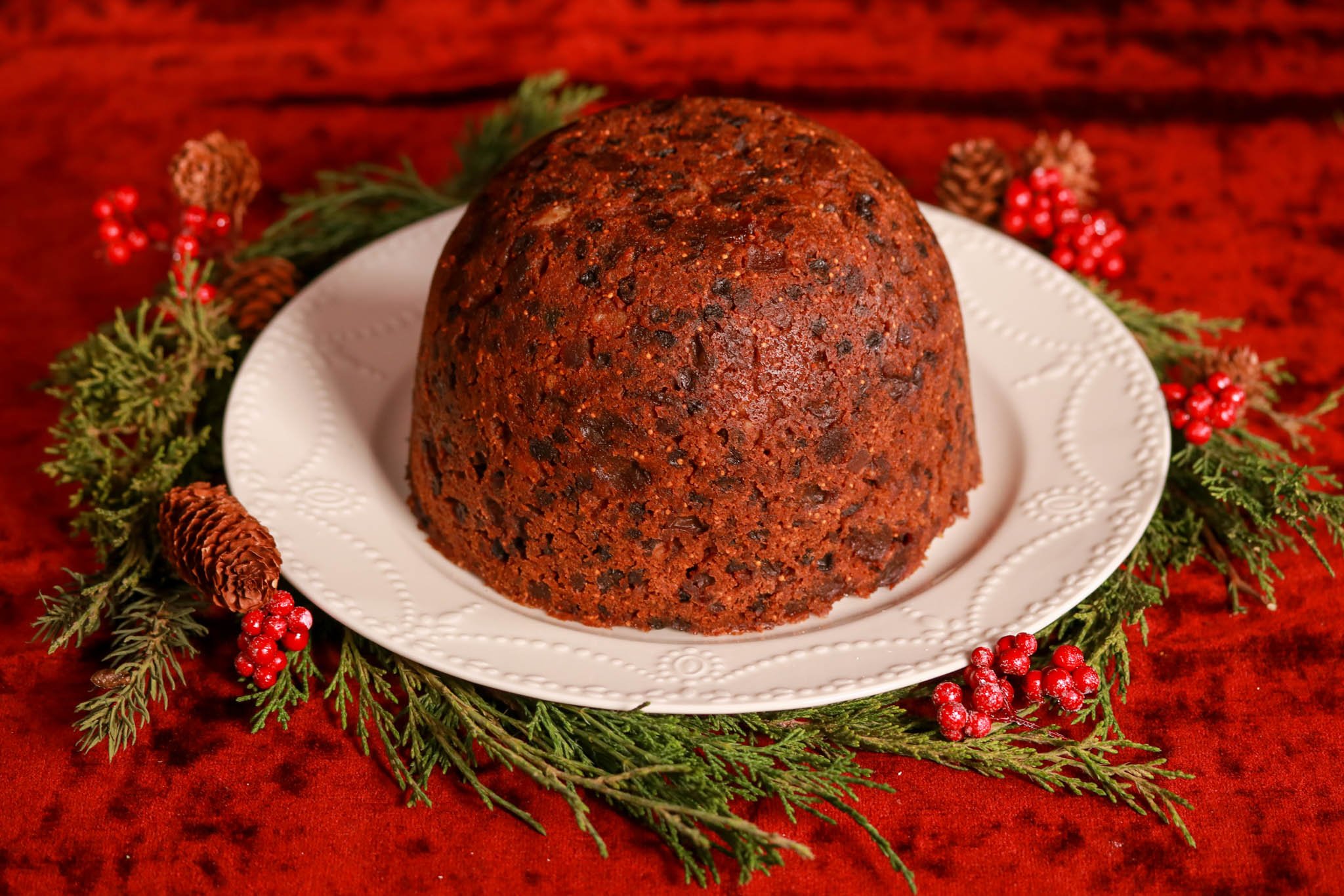 Christmas Pudding Gluten-free on White Plate