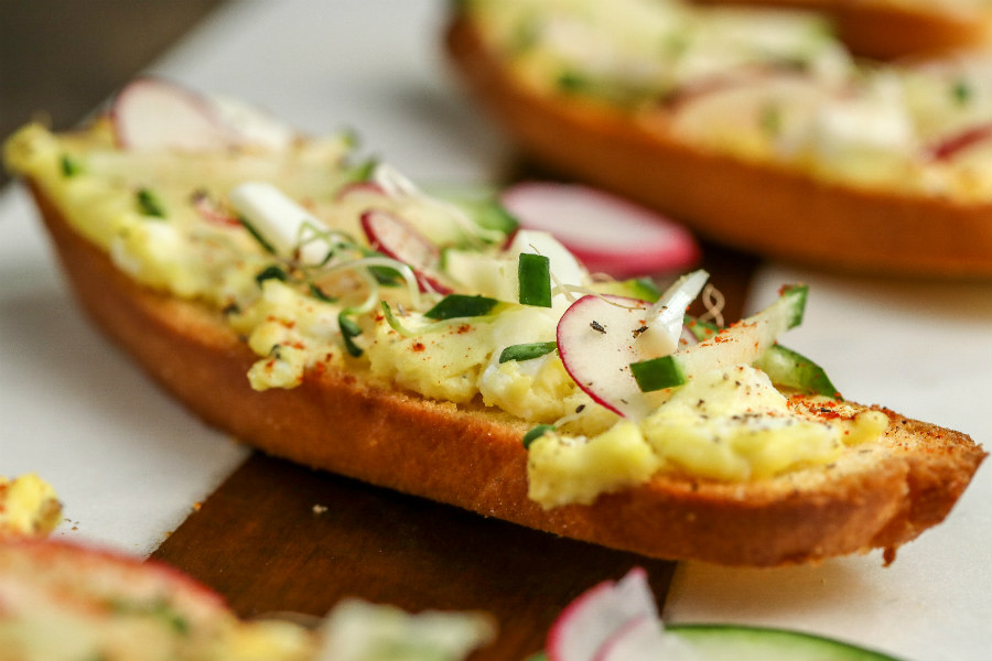 Deviled Eggs Crostini