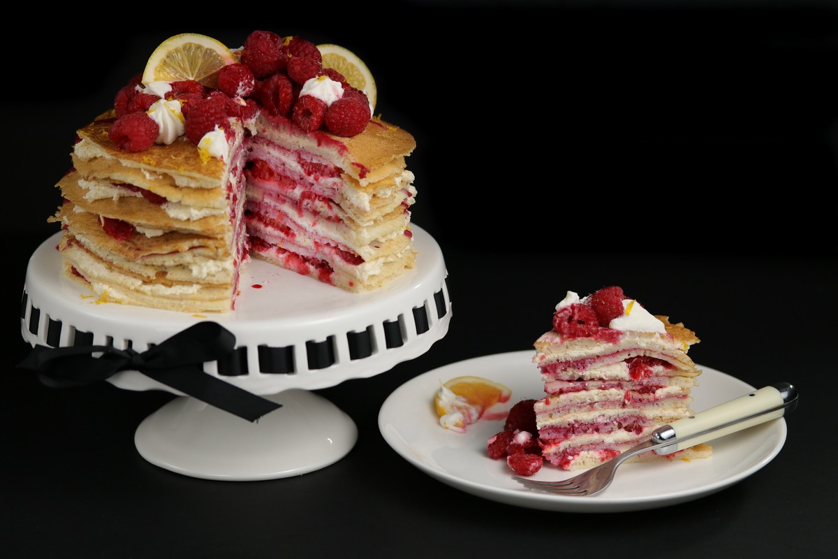 Lemon Raspberry Crepe Torte gluten-free