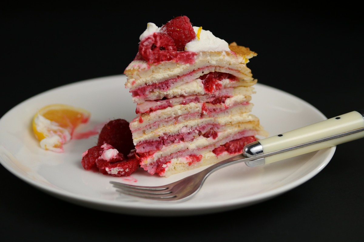 Lemon Raspberry Crepe Torte