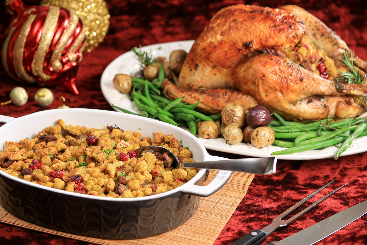 Stuffing with Christmas Decor in background