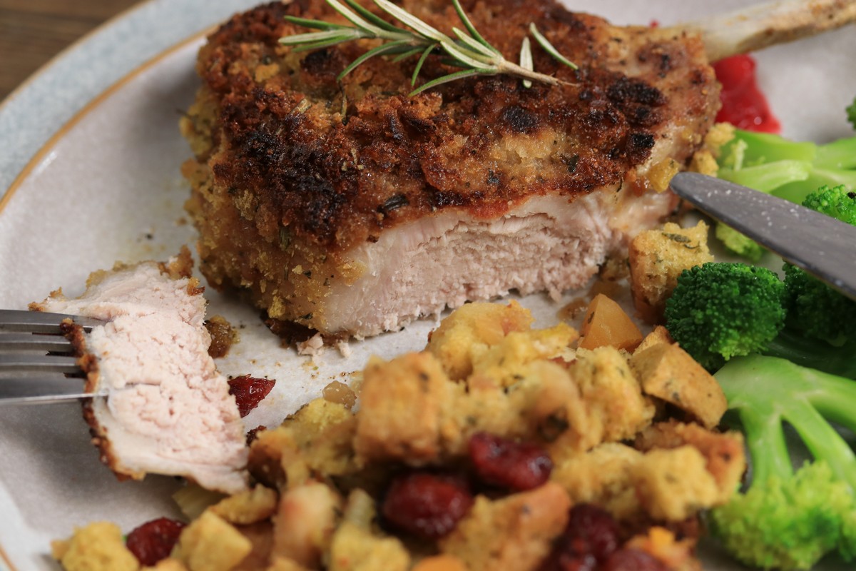 gluten-free stuffing crusted pork chop