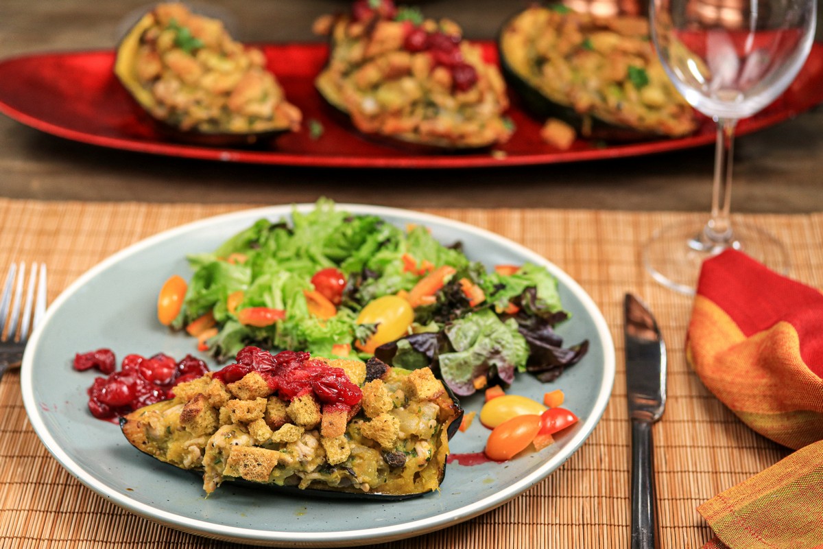 Turkey stuffed Acorn Squash gluten-free stuffing